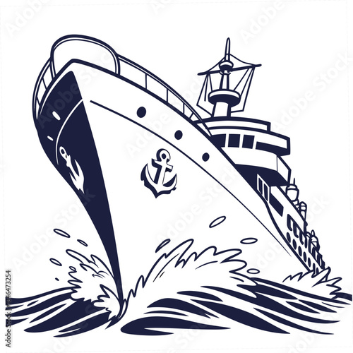 Navy blue warship bow pushing through waves boat vessel 1