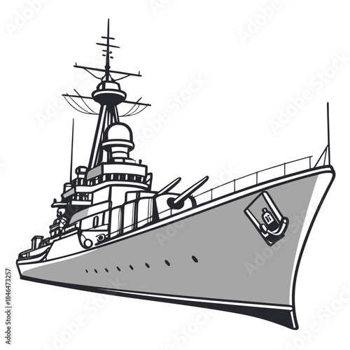 Gray battleship with clear mast and radar warship naval
