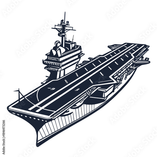 Navy aircraft carrier silhouette with detailed deck and superstructure