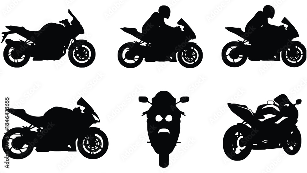 Obraz premium Motorcycle silhouettes in various riding positions and views