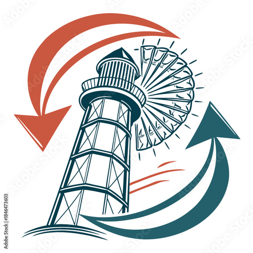 Of wind turbine with energy arrows renewable energy