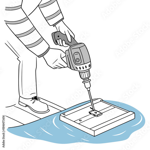 Hand installing turbine on a tiny floating platform 1