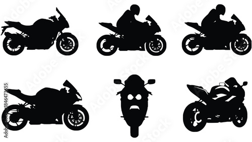 Motorcycle silhouettes in various riding positions and views