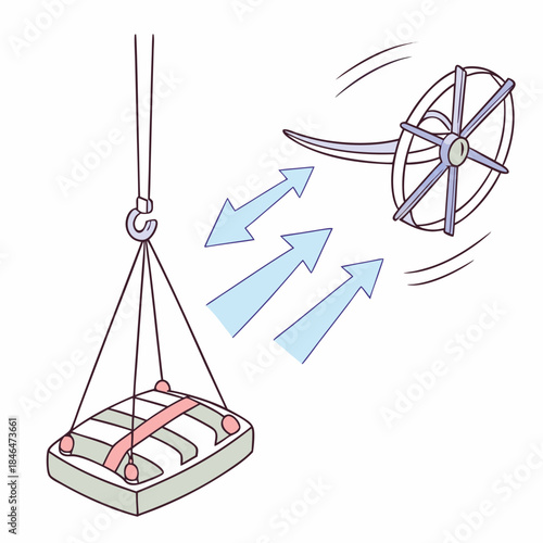 Floating turbine with soft glowing down arrows