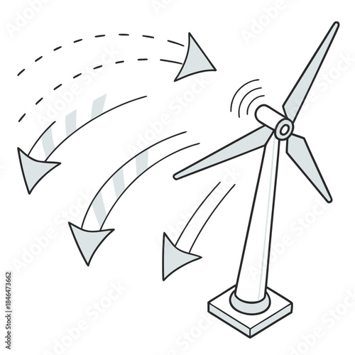 Floating turbine with soft glowing down arrows wind turbine