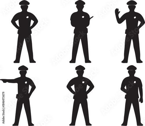 Police Officer Silhouette Grid Displaying Command and Gesture Variations