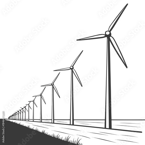 Miniature wind farm arranged in a straight line decreasing in size 1