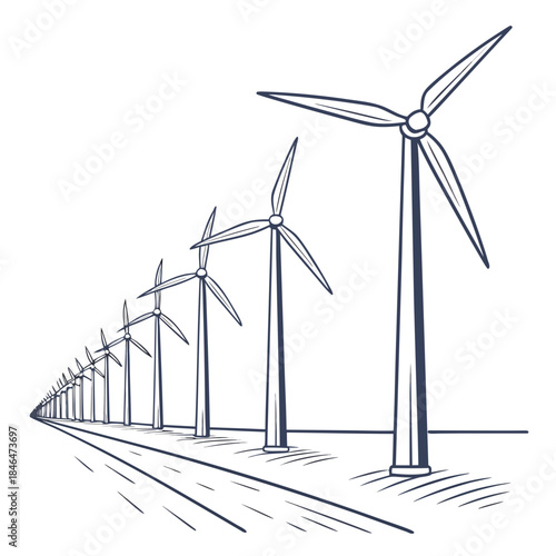 Miniature wind farm arranged in a straight line wind turbines