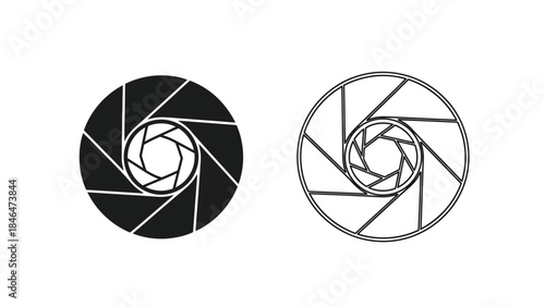 Two camera aperture icons one solid black and one outlined displayed side by side