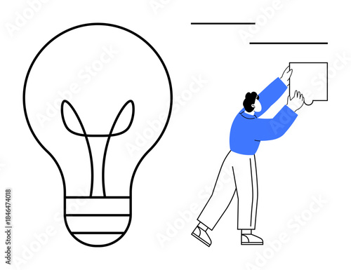 Creativity concept. Creativity highlighted with a lightbulb and a person arranging a thought bubble. Creativity drives ideas and innovation. For business, design, education, brainstorming, innovation