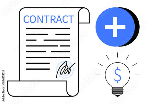 Contract concept. Highlighting signed agreements for business, financial innovation, and idea development. Contract boosting trust, partnerships, and financial growth. For legal, business startups