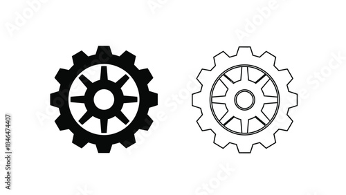 Two gear icons one solid black and one outlined displayed side by side