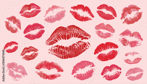 Romantic lipstick kiss lips pattern, colorful beauty makeup illustration background for fashion branding designs projects