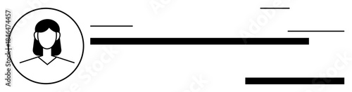 User profile, digital identity, data visualization, authentication, cybersecurity, biometrics. Female avatar in profile symbol with horizontal data bars. User profile and digital identity concept