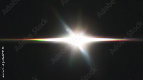 Horizontal Holographic lens flare reflection abstract black background light reflection, rainbow blurred light reflection texture