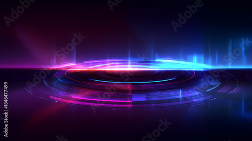 Futuristic Stage: A dynamic digital stage bathed in vibrant neon light. The design embodies energy, innovation, and technological prowess.