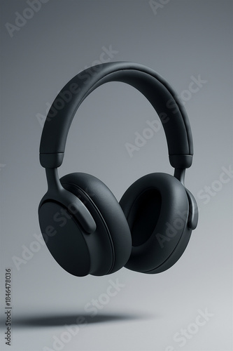 Minimalist studio photography of matte over ear headphones with soft lighting and realistic shadow
