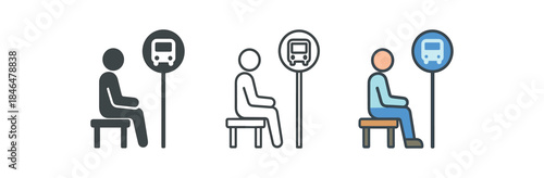 everyday city life person waiting at bus stop with small bench