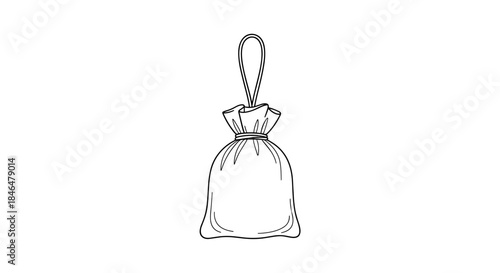 Illustration of a hanging sachet with a drawstring, isolated on a clean white background, showcasing minimalistic design and simple line art