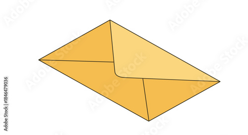 Faded yellow envelope isolated against a white background, showcasing a simple and minimalist design with clean lines and soft shadows