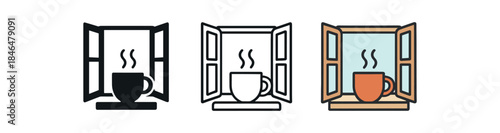 slow morning mug of coffee and open window