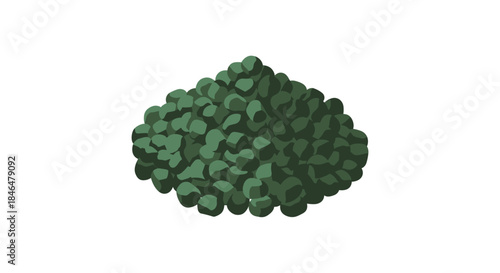 Pile of green tea granules isolated on a clean white background, showcasing detailed texture and organic shape
