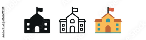 everyday city life school building simple front with flag