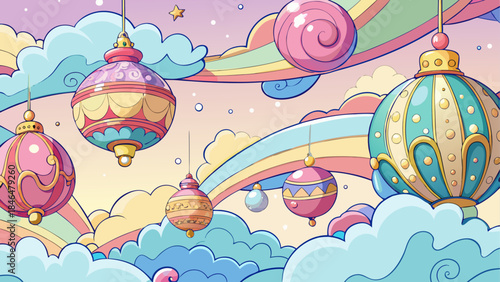 Colorful hot air balloons in sky isolated on transparent background