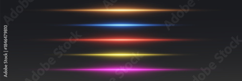 Futuristic high speed light lines of bright neon colors on a dark background.