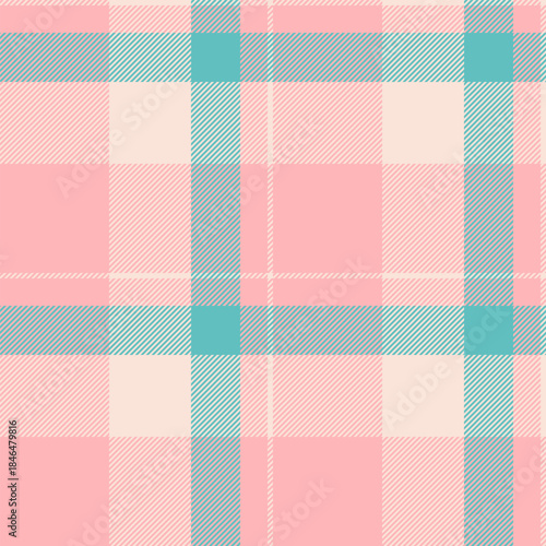 Cosy textile plaid seamless, subtle check vector pattern. Tradition tartan texture fabric background in light and teal colors.