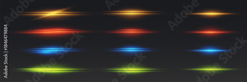 Futuristic high speed light lines of bright neon colors on a dark background.