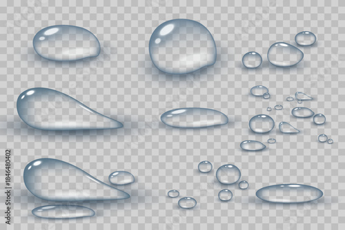 Realistic water droplets collection isolated on transparent background.