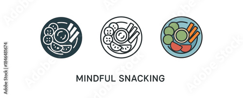mindful snacking plate with sliced veggies and dip