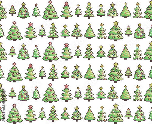 Seamless background with pixelated Christmas trees.