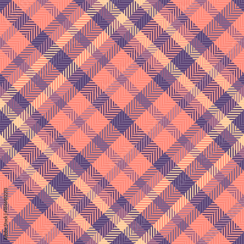 Aged textile vector fabric, tablecloth tartan seamless pattern. Pixel background check texture plaid in pastel and salmon colors.