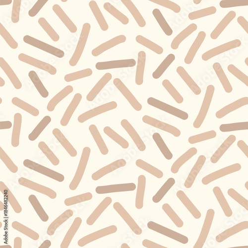 Beige small scribble lines monochrome seamless pattern. Abstract brown baby sprinkles background. Simple confetti repeated wallpaper. Short lines vector surface design.