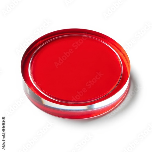 Red Liquid in a Round Acrylic Container on White