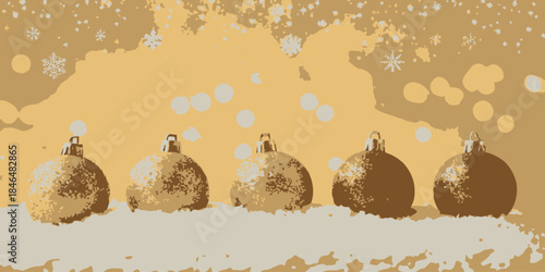 Vintage Christmas ornaments in warm golden tones with snowflakes