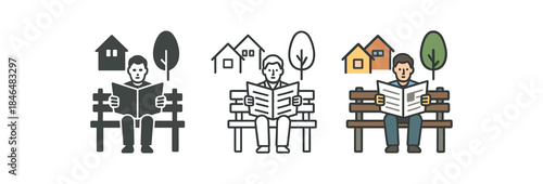 calm neighborhood reading newspaper on bench