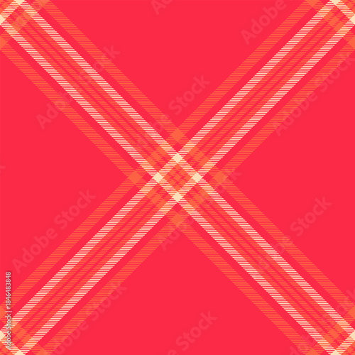 Autumn textile check fabric, improvement vector pattern seamless. Folklore background tartan plaid texture in red and tomato colors.