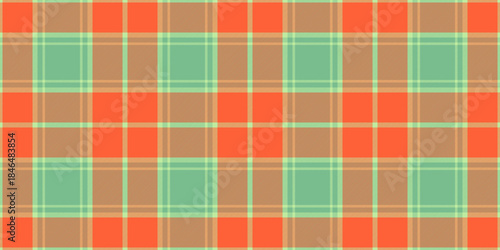 Grungy check plaid tartan, podium pattern fabric textile. Sparse background texture vector seamless in green and red colors.