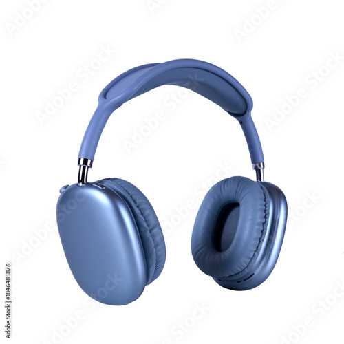 Wireless modern surround headphones in blue and gray on an isolated background