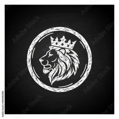 Lion With Crown on Chalkboard, Elegant Crest Design
