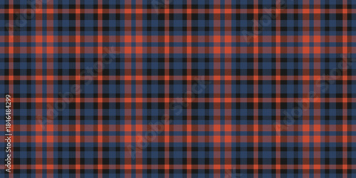 Fluffy plaid textile tartan, regular vector seamless pattern. Native texture check fabric background in blue and black colors.