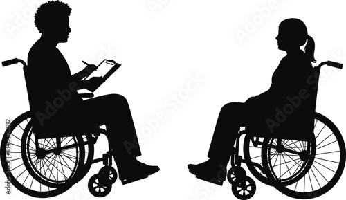 Accessible wheelchair consultation silhouette, healthcare , disability support conversation