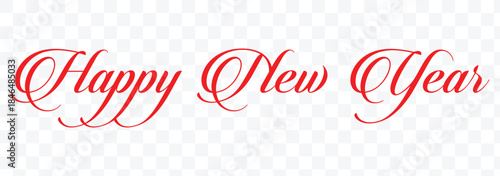 Handwritten cursive brush stroke lettering of Happy New Year, black on white background, vector calligraphy for greeting card or banner. Design template Celebration typography poster, greetings card