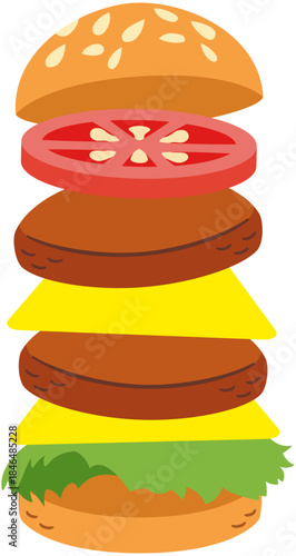 上から重なっていくハンバーガーのイラスト素材
