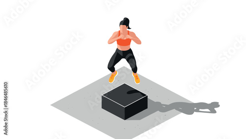 Isometric fitness: woman performing box jump exercise