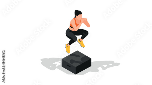 Isometric fitness jump: woman performing box jump exercise