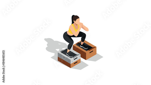 Woman performing box squats in isometric style for fitness training